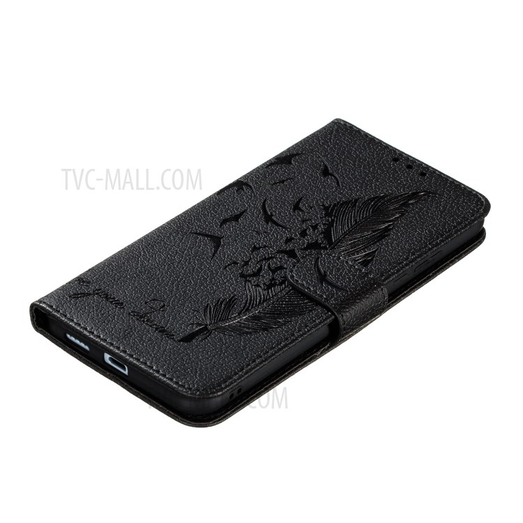 Imprint Feather Pattern Litchi Skin Leather Wallet Case for Xiaomi Mi 10/Mi 10 Pro - Black-8