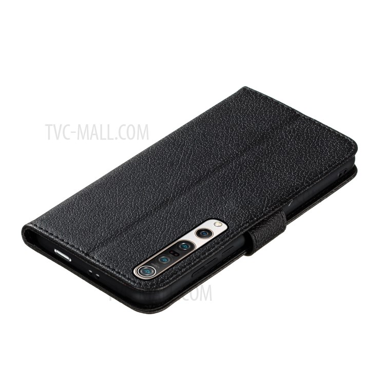 Imprint Feather Pattern Litchi Skin Leather Wallet Case for Xiaomi Mi 10/Mi 10 Pro - Black-9