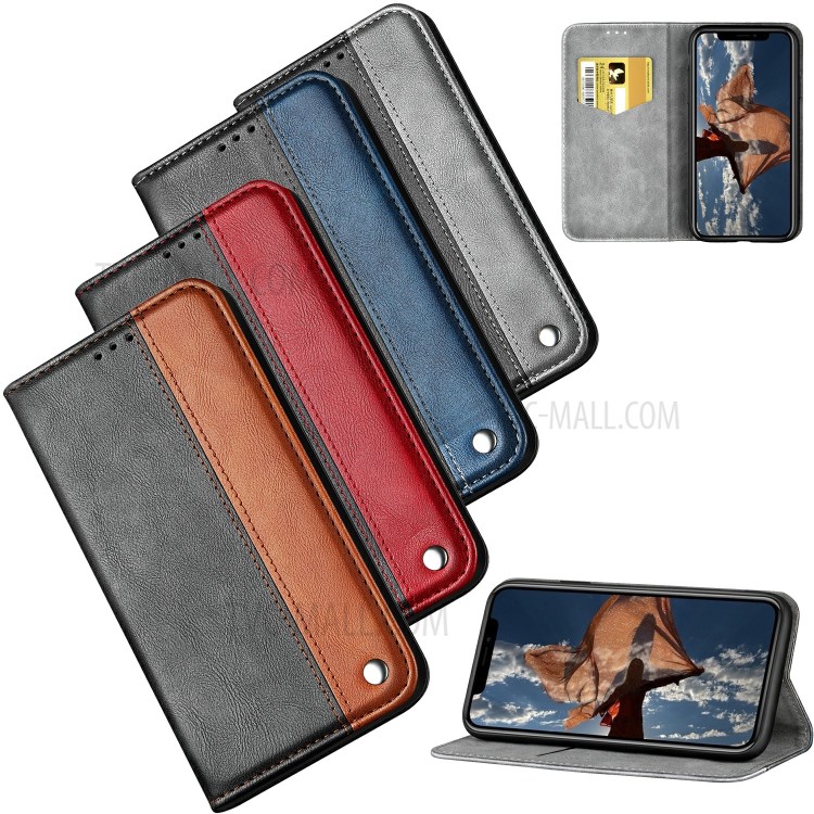 Business Style Splicing Auto-absorbed Leather Case with Card Holder for Xiaomi Redmi Note 8T - Grey-13