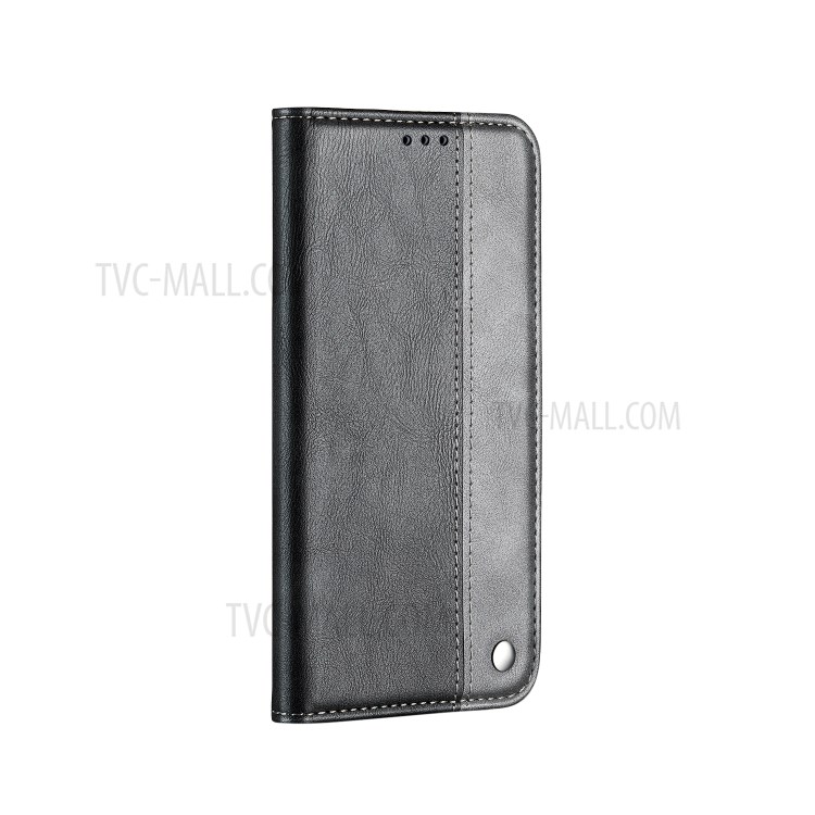 Business Style Splicing Auto-absorbed Leather Case with Card Holder for Xiaomi Redmi Note 8T - Grey-4