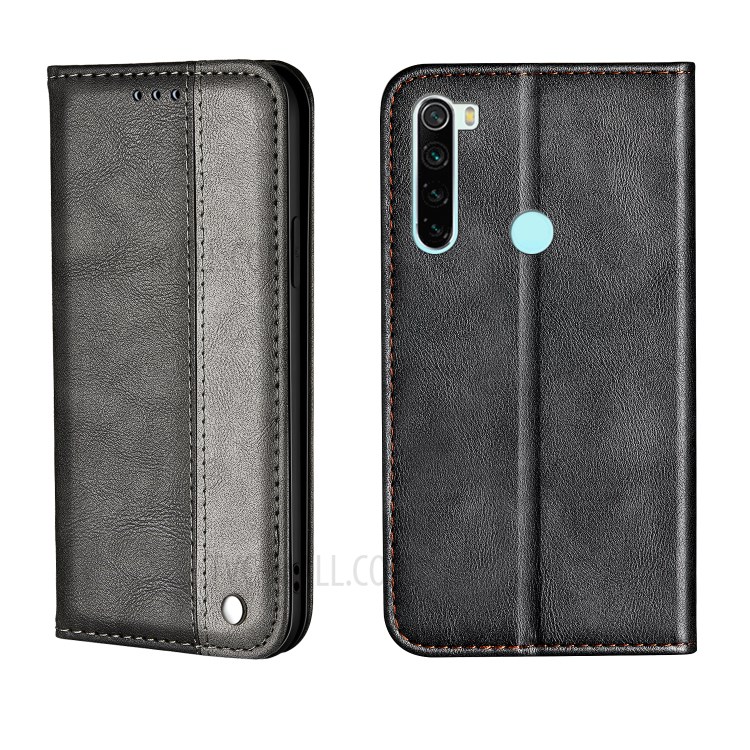 Business Style Splicing Auto-absorbed Leather Phone Shell with Card Holder for Xiaomi Redmi Note 8 - Grey-1