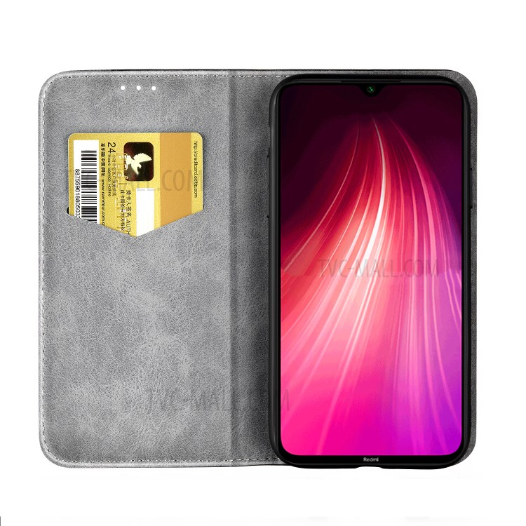 Business Style Splicing Auto-absorbed Leather Phone Shell with Card Holder for Xiaomi Redmi Note 8 - Grey-5