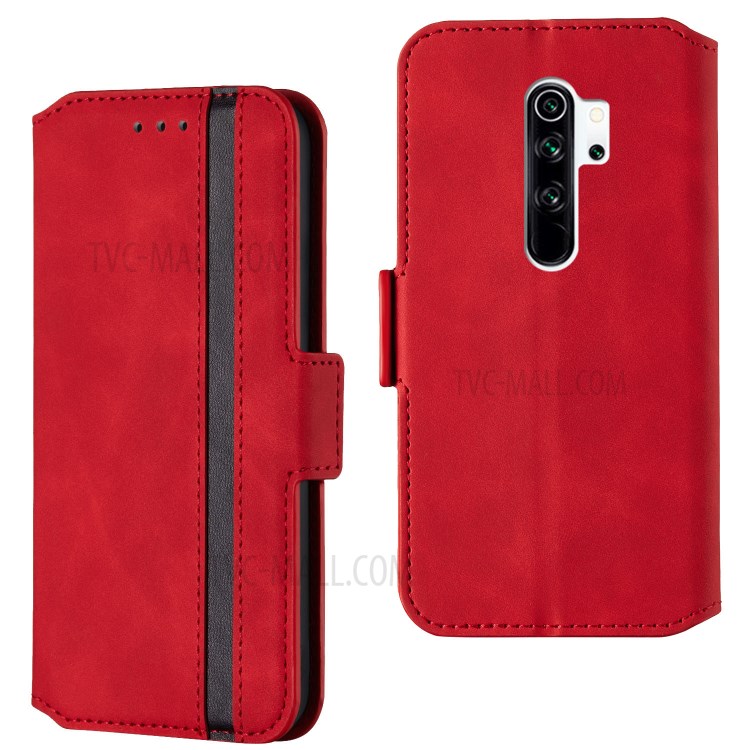 Splicing Matte Leather Case Retro Style Phone Cover with Card Slots for Xiaomi Redmi Note 8 Pro - Red-1