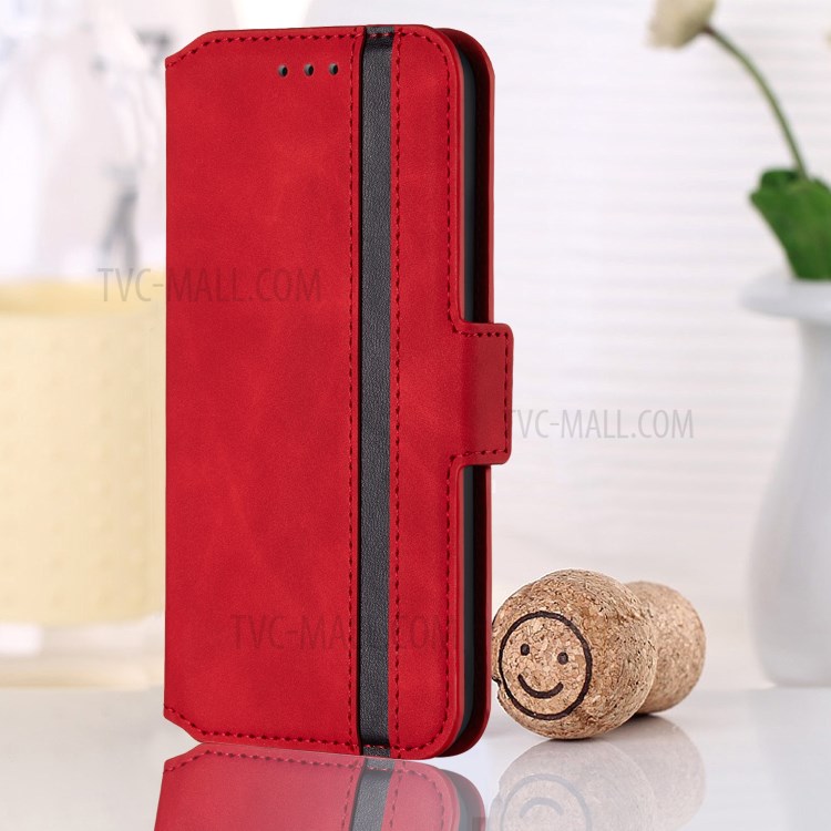 Splicing Matte Leather Case Retro Style Phone Cover with Card Slots for Xiaomi Redmi Note 8 Pro - Red-12