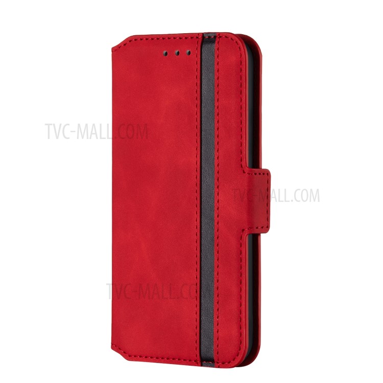 Splicing Matte Leather Case Retro Style Phone Cover with Card Slots for Xiaomi Redmi Note 8 Pro - Red-2