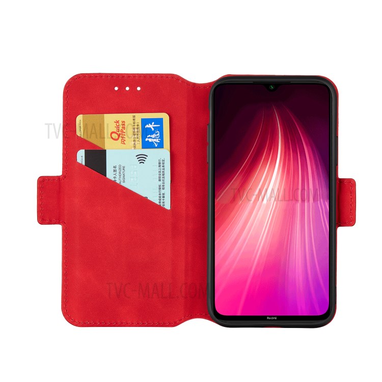 Splicing Matte Leather Case Retro Style Phone Cover with Card Slots for Xiaomi Redmi Note 8 Pro - Red-6