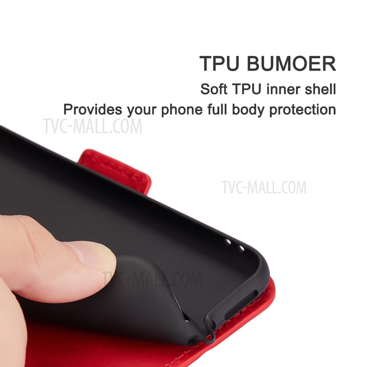 Splicing Matte Leather Case Retro Style Phone Cover with Card Slots for Xiaomi Redmi Note 8 Pro - Red-8