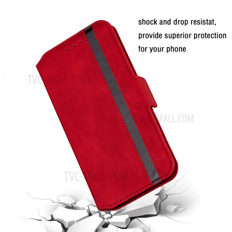 Splicing Matte Leather Case Retro Style Phone Cover with Card Slots for Xiaomi Redmi Note 8 Pro - Red-9