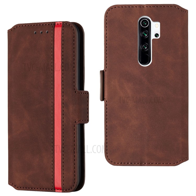 Splicing Matte Leather Case Retro Style Phone Cover with Card Slots for Xiaomi Redmi Note 8 Pro - Coffee-1