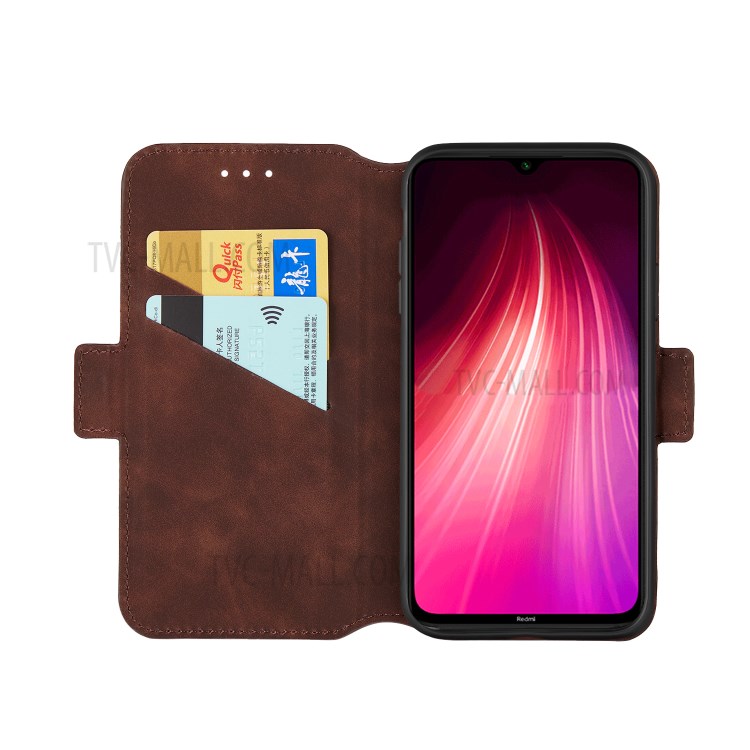 Splicing Matte Leather Case Retro Style Phone Cover with Card Slots for Xiaomi Redmi Note 8 Pro - Coffee-6