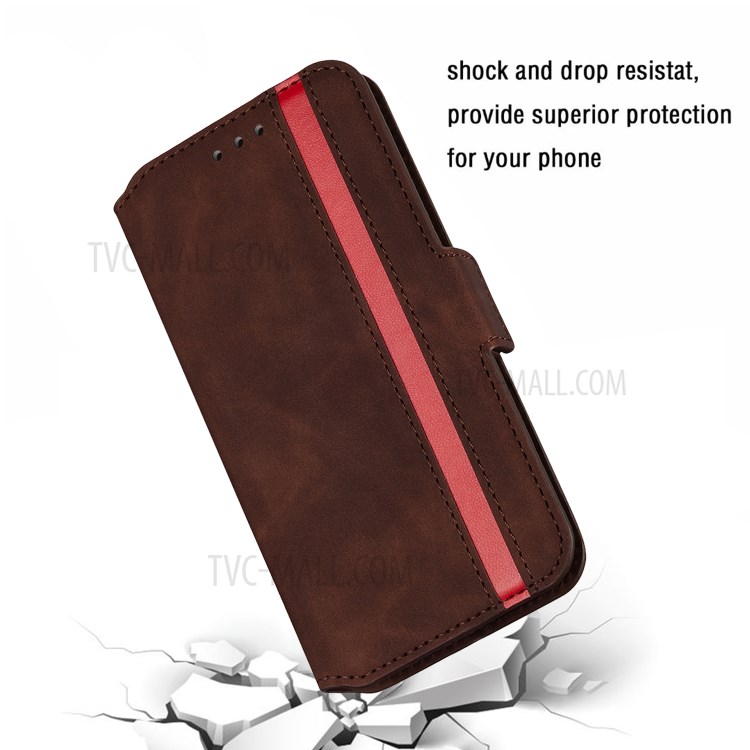 Splicing Matte Leather Case Retro Style Phone Cover with Card Slots for Xiaomi Redmi Note 8 Pro - Coffee-9