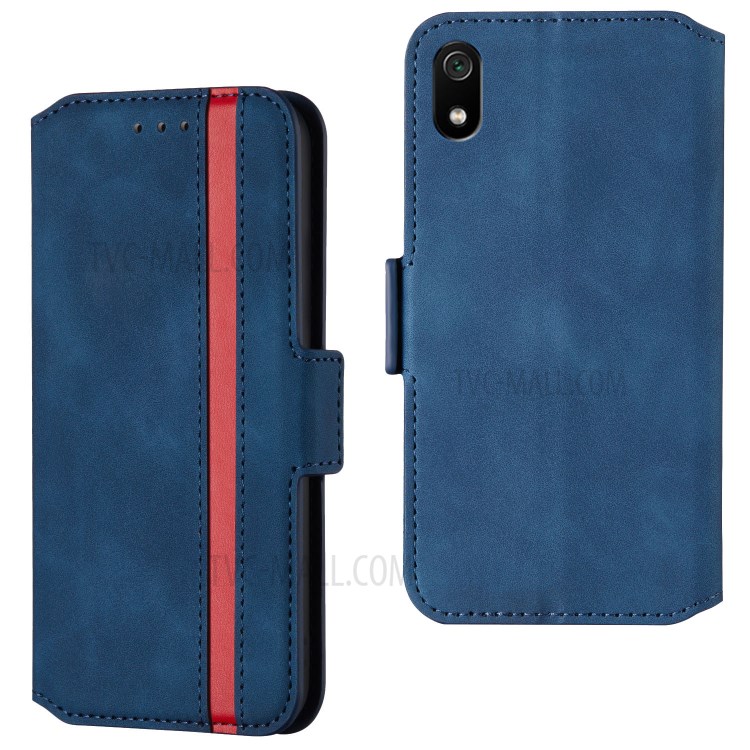 Retro Style Splicing Matte Leather Case Phone Cover with Card Slots for Xiaomi Redmi 7A - Blue-1