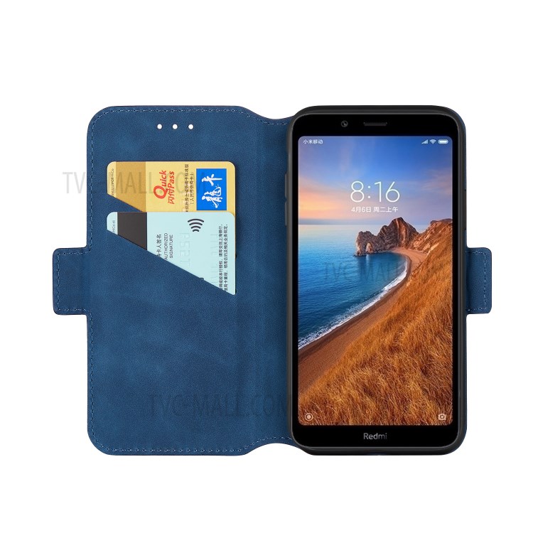 Retro Style Splicing Matte Leather Case Phone Cover with Card Slots for Xiaomi Redmi 7A - Blue-6