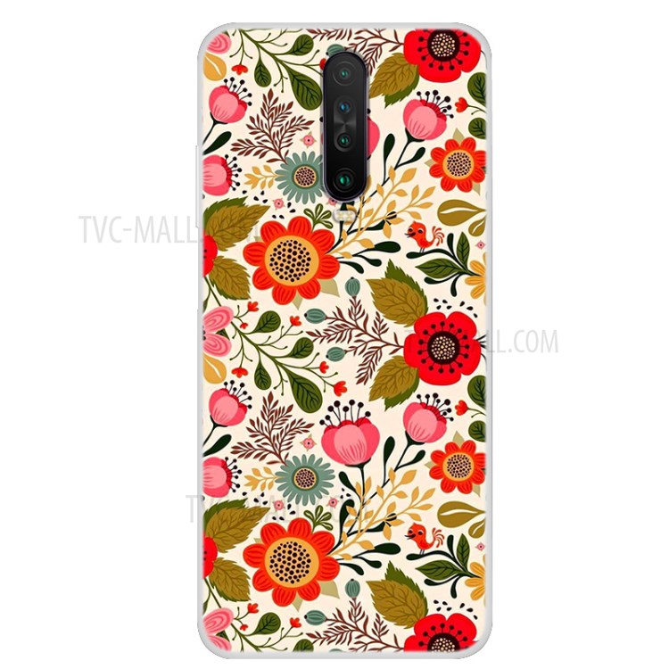 Pattern Printing Soft TPU Phone Cover for Xiaomi Redmi K30 - Red Flower-1