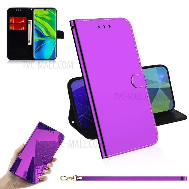 Mirror Surface Leather Wallet Stand Phone Cover for Xiaomi Mi 10/Mi 10 Pro - Purple-1