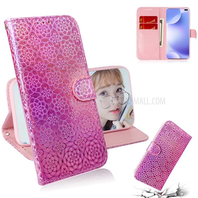 Flower Pattern Leather Wallet Stand Case for Xiaomi Redmi K30 - Pink-1