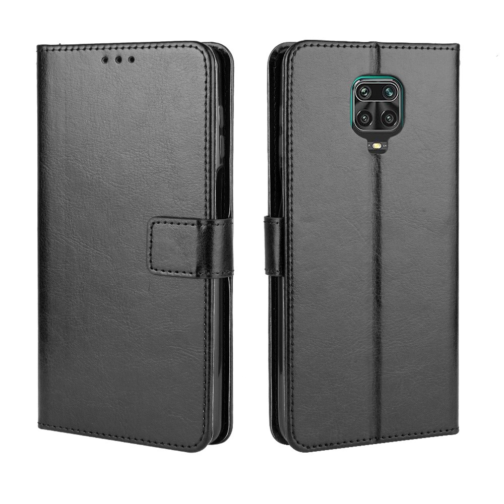 Crazy Horse Surface en Cuir Case de Téléphone Pour Xiaomi Redmi Note 9s / Redmi Note 9 Pro / Redmi Note 9 Pro Max - le Noir