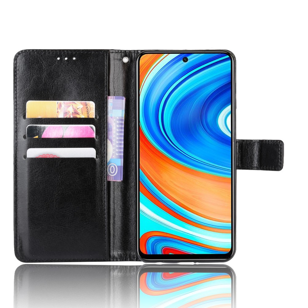 Casa de Couro de Superfície de Cavalo Louco Para Xiaomi Redmi Note 9s/redmi Nota 9 Pro/Redmi Note 9 Pro Max - Preto