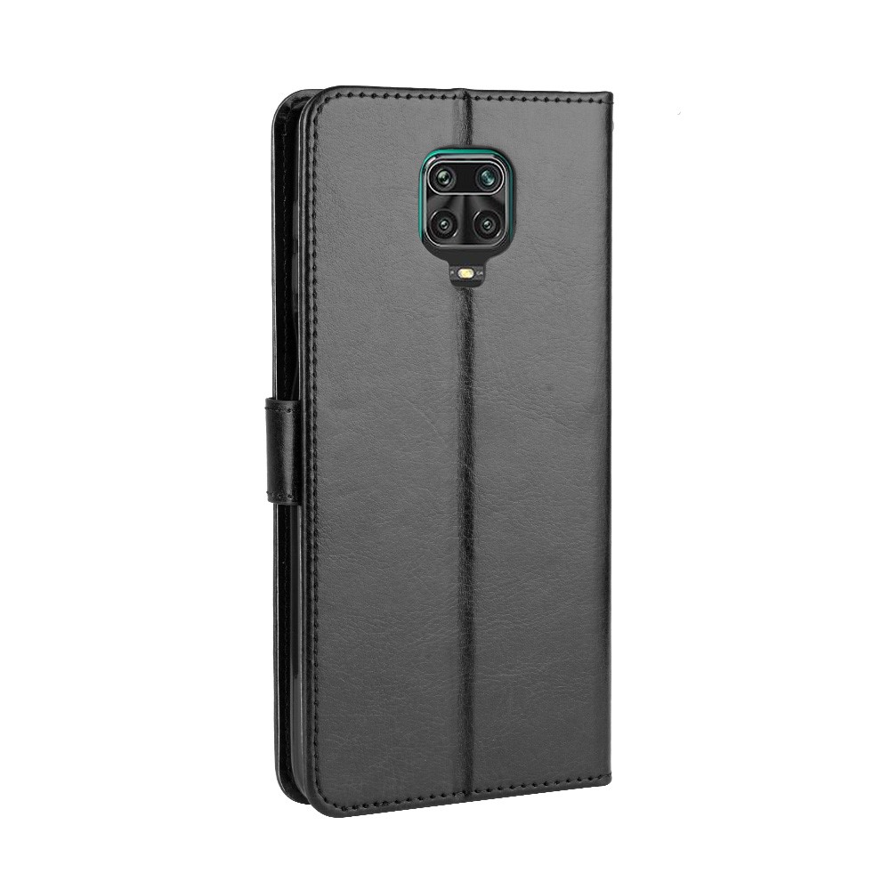 Crazy Horse Surface en Cuir Case de Téléphone Pour Xiaomi Redmi Note 9s / Redmi Note 9 Pro / Redmi Note 9 Pro Max - le Noir