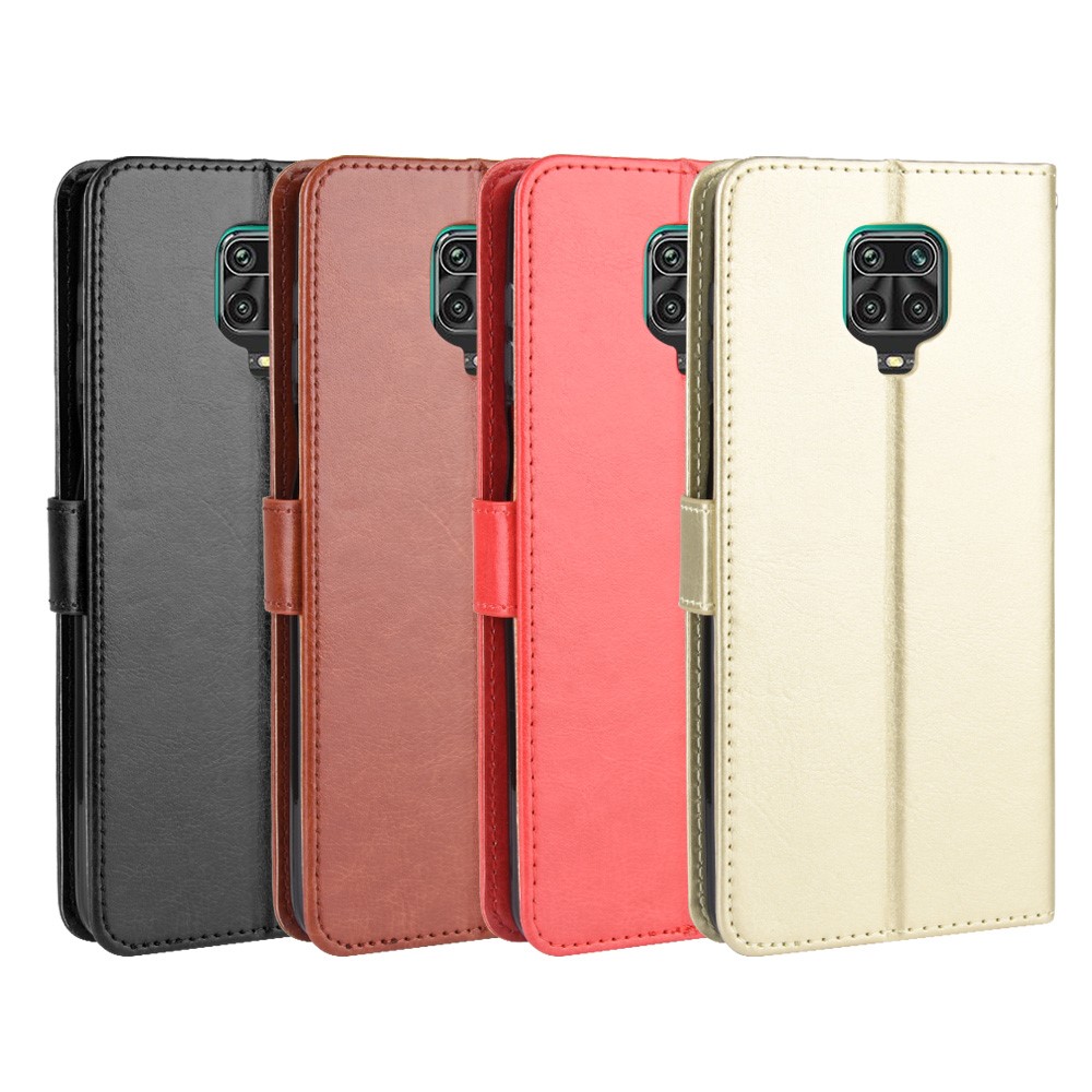 Crazy Horse Surface en Cuir Case de Téléphone Pour Xiaomi Redmi Note 9s / Redmi Note 9 Pro / Redmi Note 9 Pro Max - le Noir