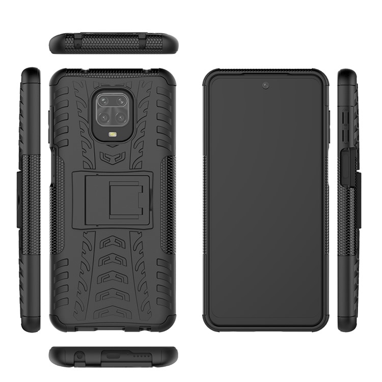 Solid PC + TPU Hybrid -hülle Mit Kickstand Für Xiaomi Redmi Note 9 Pro Max/Redmi Note 9s - Schwarz