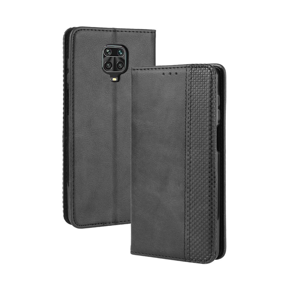 Vintage Leder Automatisch Absorbiertes Brieftaschenschutzgehäuse Für Xiaomi Redmi Note 9S/Redmi Note 9 Pro/Redmi Note 9 Pro Max - Schwarz