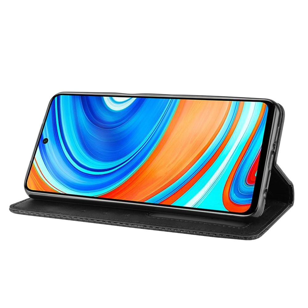 Caso de Protección de Soporte de Billetera Automática de Cuero Vintage Para Xiaomi Redmi Note 9S/Redmi Note 9 Pro/Redmi Note 9 Pro Max - Negro