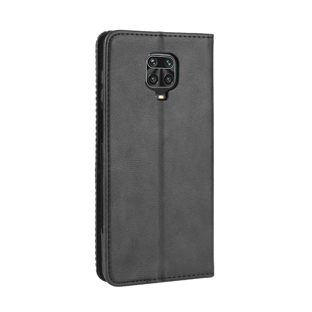 Caso de Protección de Soporte de Billetera Automática de Cuero Vintage Para Xiaomi Redmi Note 9S/Redmi Note 9 Pro/Redmi Note 9 Pro Max - Negro