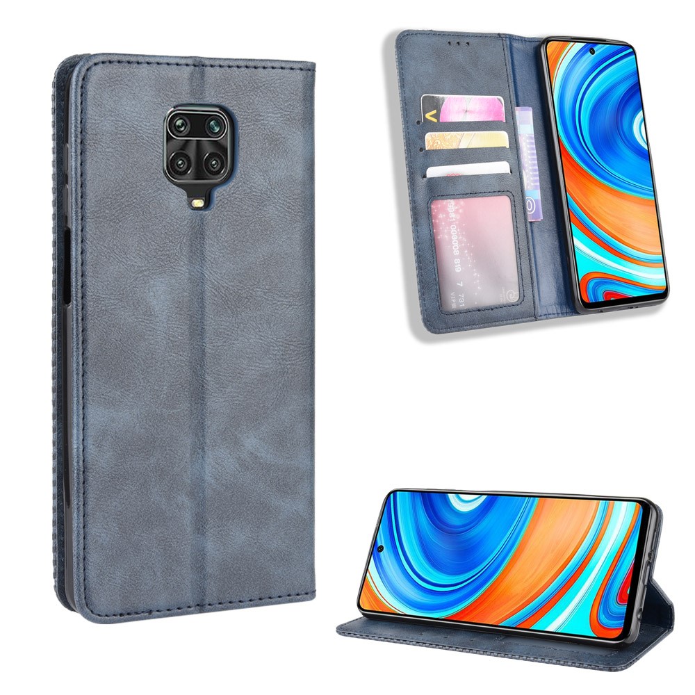 Support Portefeuille Absorbé Auto-protection En Cuir Vintage Cas Pour Xiaomi Redmi Note 9s / Note Redmi 9 Note Pro / Redmi 9 Pro Max - Bleu-1