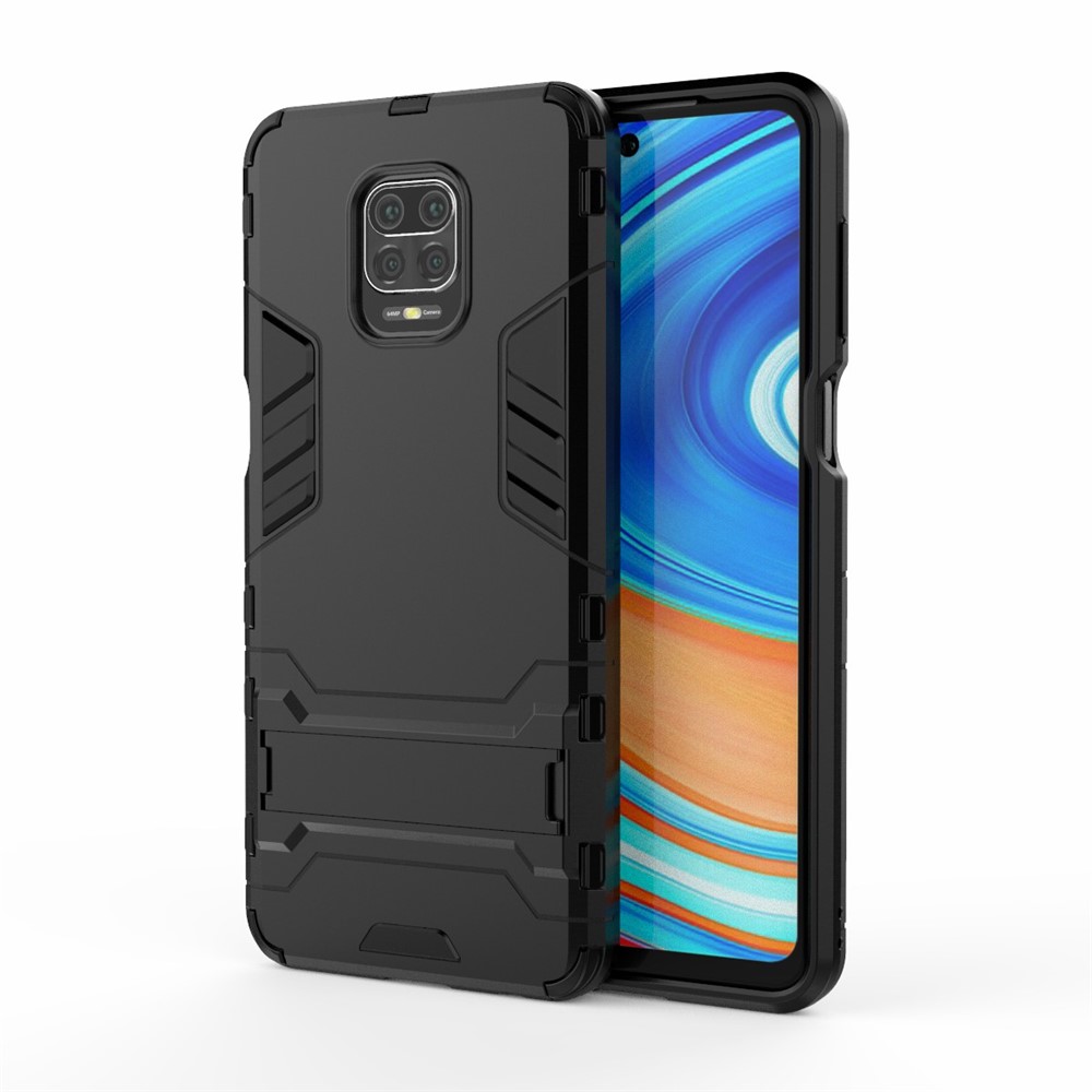 Plastique + Coque TPU Téléphone Cas Hybride Avec Béquille Pour Xiaomi Redmi Note 9 Pro Max / 9S Note - Noir-2
