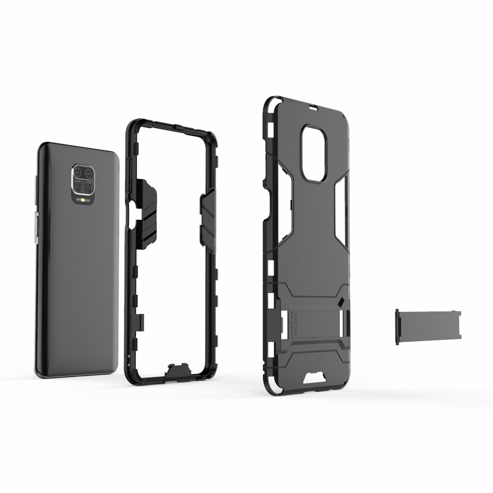 Plastique + Coque TPU Téléphone Cas Hybride Avec Béquille Pour Xiaomi Redmi Note 9 Pro Max / 9S Note - Noir-3