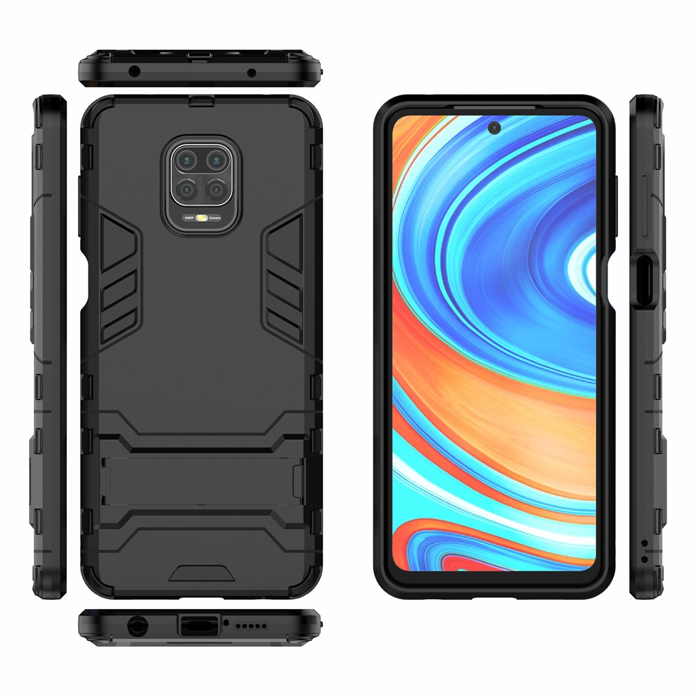 Plastique + Coque TPU Téléphone Cas Hybride Avec Béquille Pour Xiaomi Redmi Note 9 Pro Max / 9S Note - Noir-7