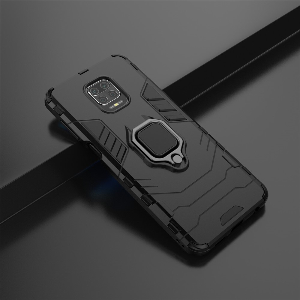 Cool Guard Ring Holder Kickstand PC TPU Hybrid Case Protective Shell for Xiaomi Redmi Note 9 Pro Max / Redmi Note 9S - Black-7