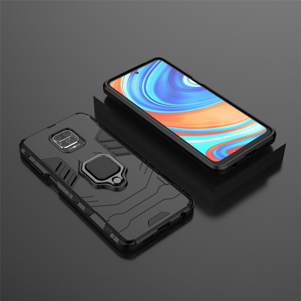 Cool Guard Ring Holder Kickstand PC TPU Hybrid Case Protective Shell for Xiaomi Redmi Note 9 Pro Max / Redmi Note 9S - Black-8