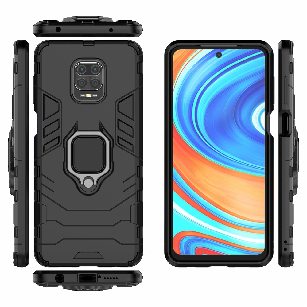 Cool Guard Ring Holder Kickstand PC TPU Hybrid Case Protective Shell for Xiaomi Redmi Note 9 Pro Max / Redmi Note 9S - Black-9