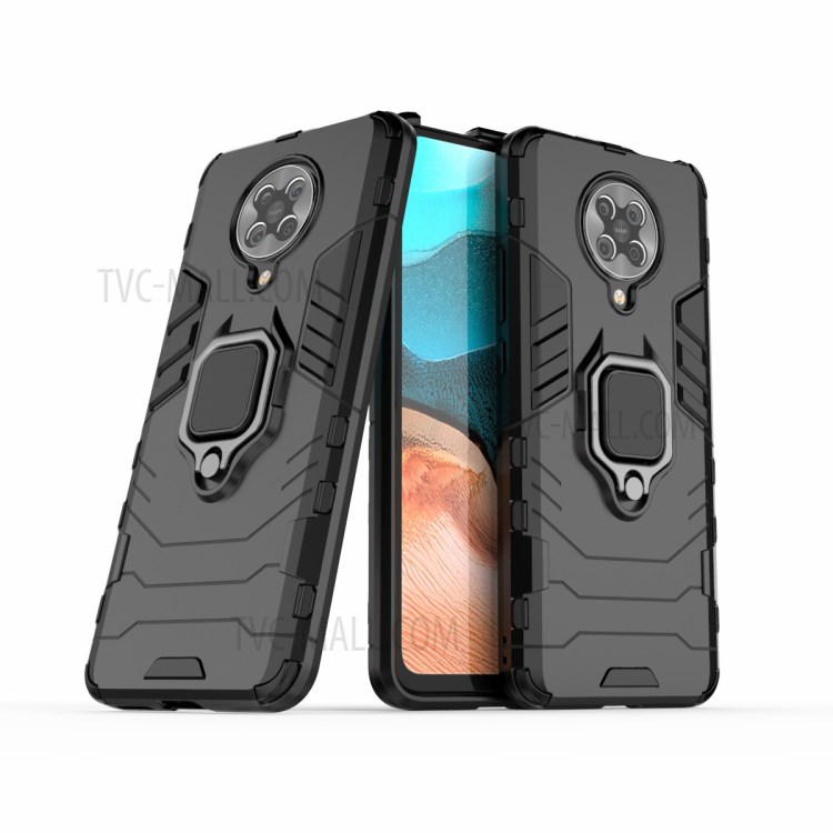 Cool Guard Ring Holder Kickstand PC TPU Hybrid Case Protective Shell for Xiaomi Redmi K30 Pro - Black-1