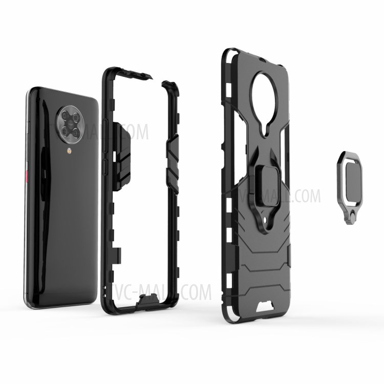 Cool Guard Ring Holder Kickstand PC TPU Hybrid Case Protective Shell for Xiaomi Redmi K30 Pro - Black-3