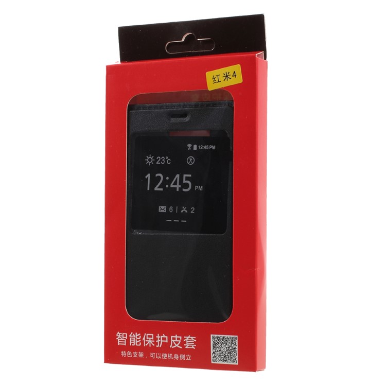 View Window Leather Protective Case for Xiaomi Redmi 4 - Black-9