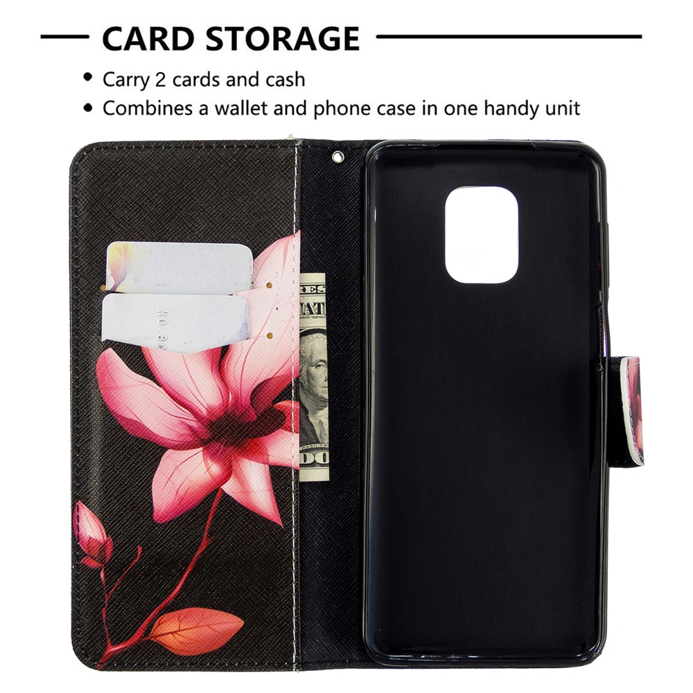 Pattern Printing Wallet Stand Flip Leather Phone Case for Xiaomi Redmi Note 9S/Note 9 Pro/Note 9 Pro Max - Red Flowers-3