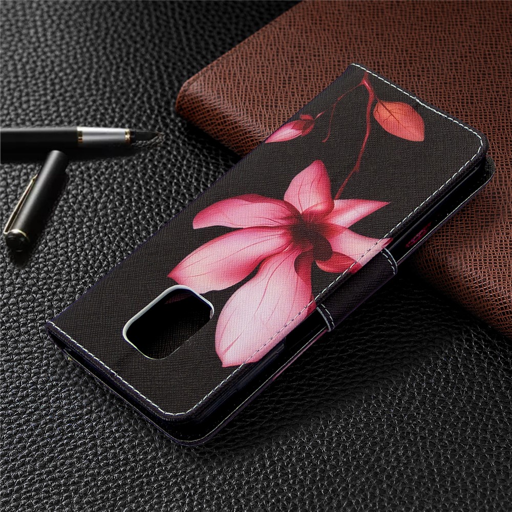 Pattern Printing Wallet Stand Flip Leather Phone Case for Xiaomi Redmi Note 9S/Note 9 Pro/Note 9 Pro Max - Red Flowers-5