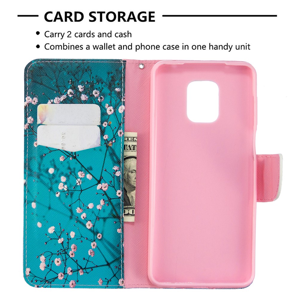 L'impression Des Motifs Étui De Protection De Portefeuille En Cuir Pour La Note Xiaomi Redmi 9 / Notes 9s / Note 9 Pro - Branches De Fleurs-3