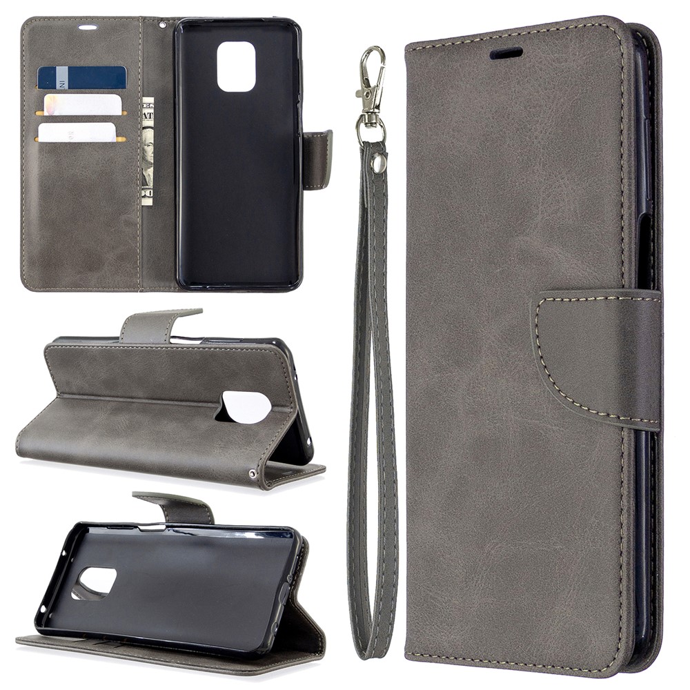 Wallet Stand Leather Phone Shell with Strap for Xiaomi Redmi Note 9/Note 9 Pro/Note 9S - Grey-1