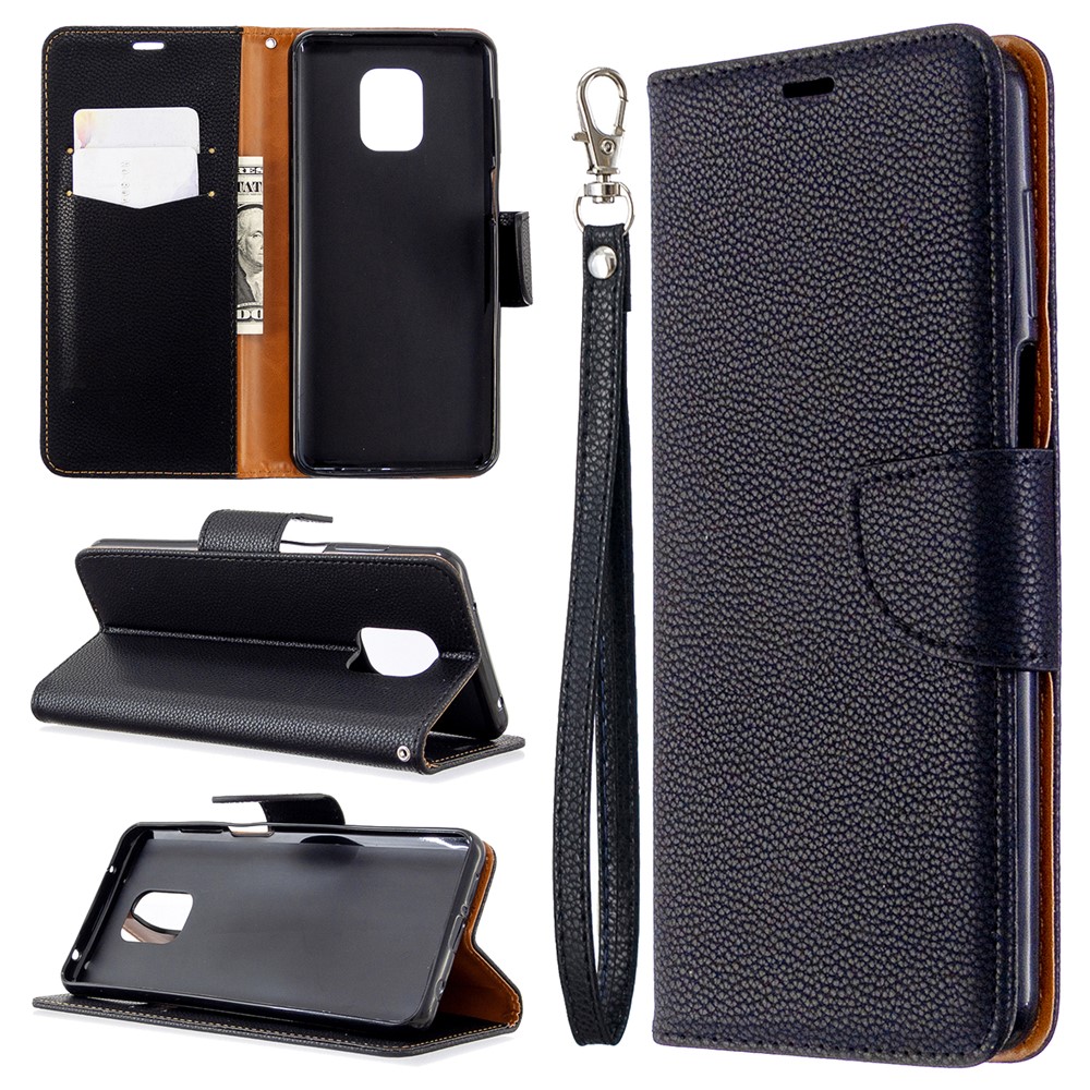 Portefeuille En Cuir De Peau Litchi Cas Stand Pour Xiaomi Redmi Note 9 Notes Pro Max / Redmi 9s / Note Redmi 9 - Noir-1
