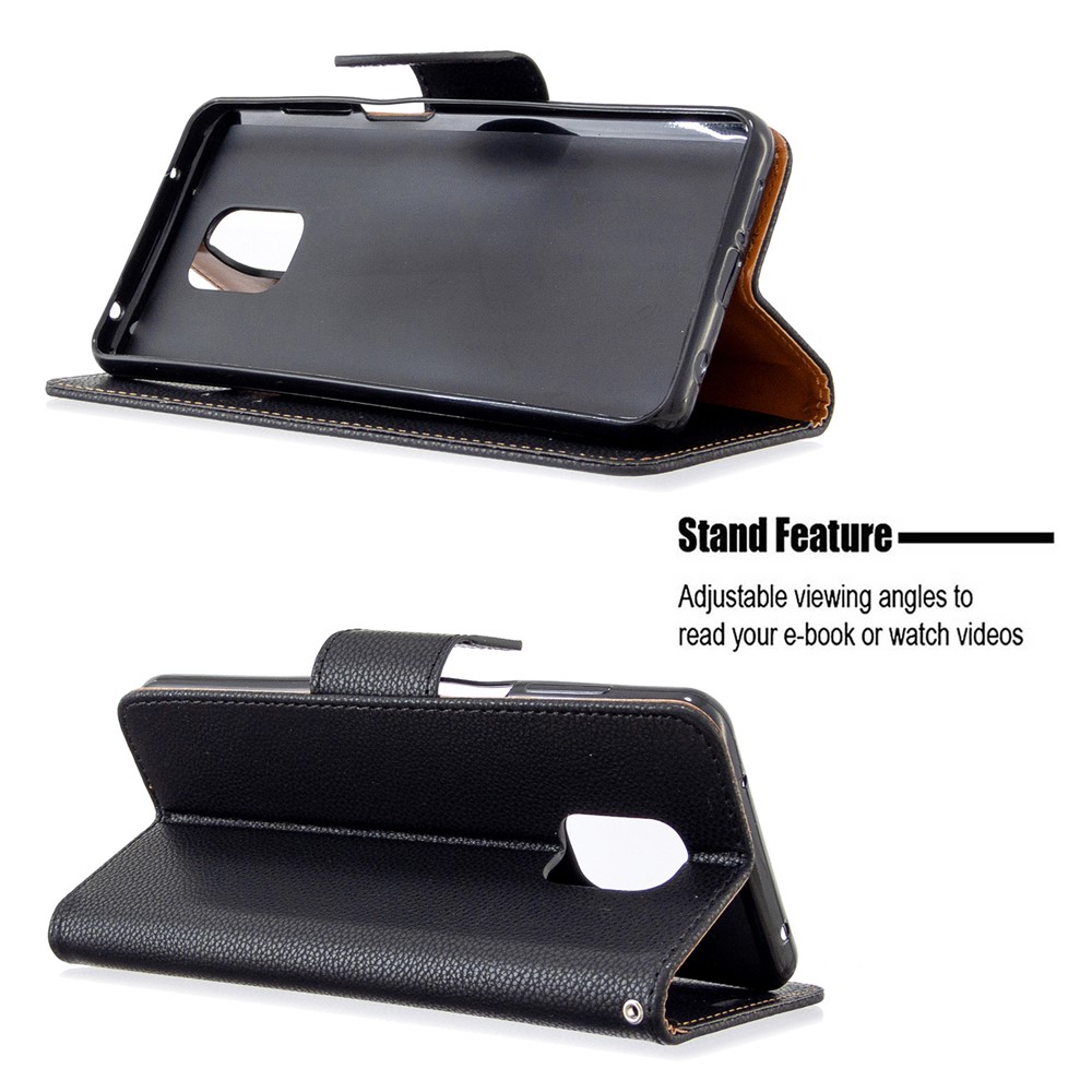 Portefeuille En Cuir De Peau Litchi Cas Stand Pour Xiaomi Redmi Note 9 Notes Pro Max / Redmi 9s / Note Redmi 9 - Noir-2