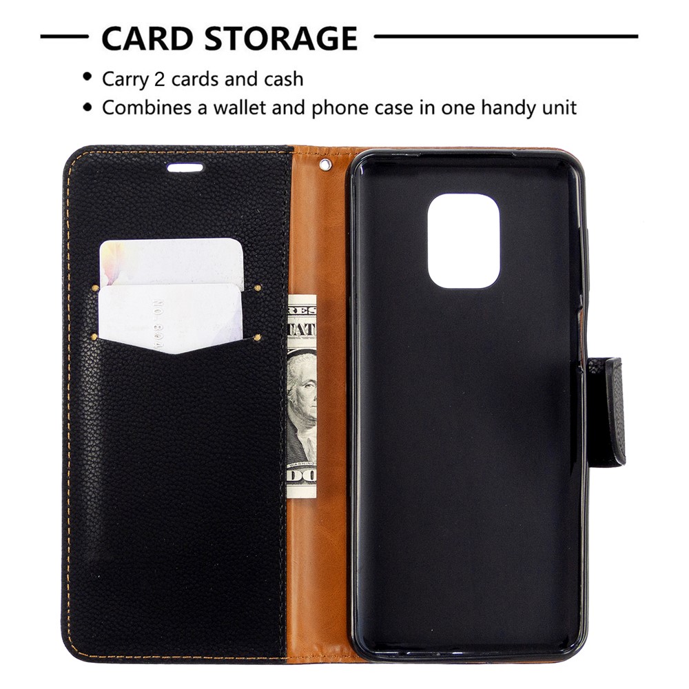 Portefeuille En Cuir De Peau Litchi Cas Stand Pour Xiaomi Redmi Note 9 Notes Pro Max / Redmi 9s / Note Redmi 9 - Noir-3