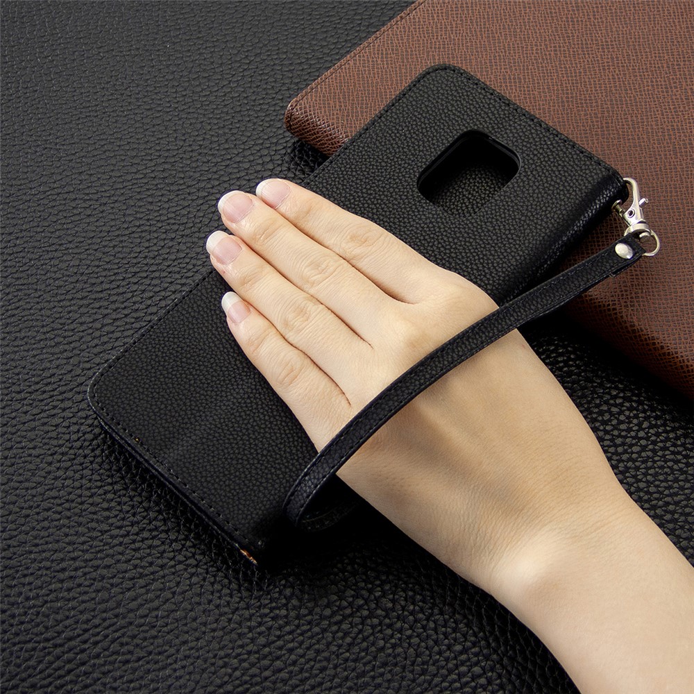 Portefeuille En Cuir De Peau Litchi Cas Stand Pour Xiaomi Redmi Note 9 Notes Pro Max / Redmi 9s / Note Redmi 9 - Noir-6