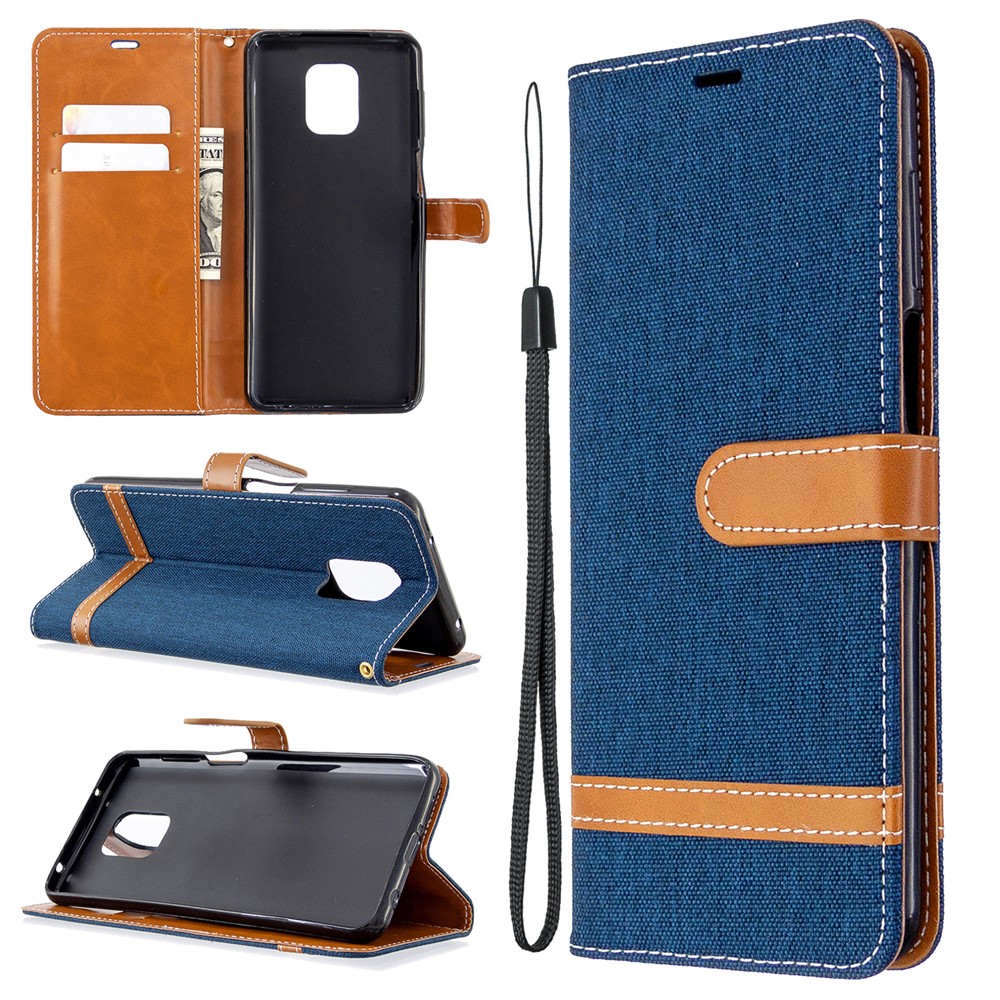 Assorted Color Jeans Cloth Wallet Leather Cover for Xiaomi Redmi Note 9 Pro Max/Note 9 Pro/Note 9S - Dark Blue-1