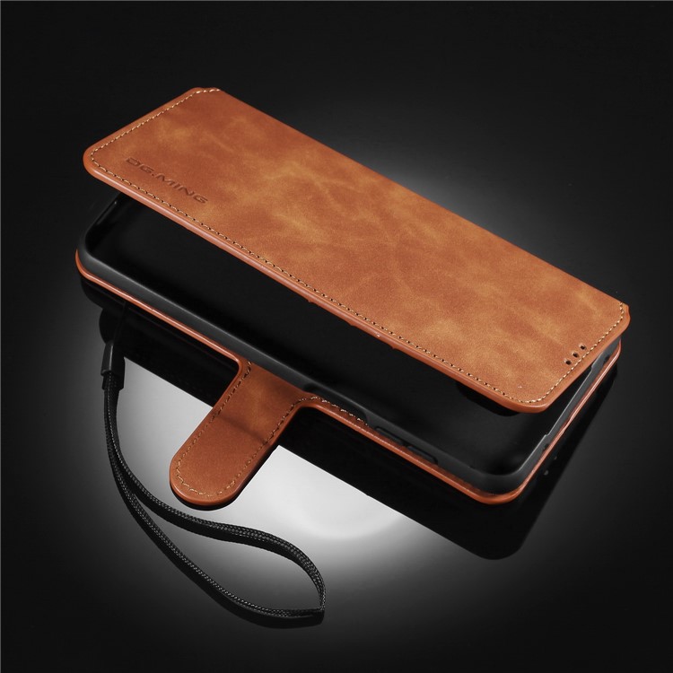 DG.MING Retro Style Wallet Leather Stand Case for Xiaomi Redmi Note 9S - Brown-12