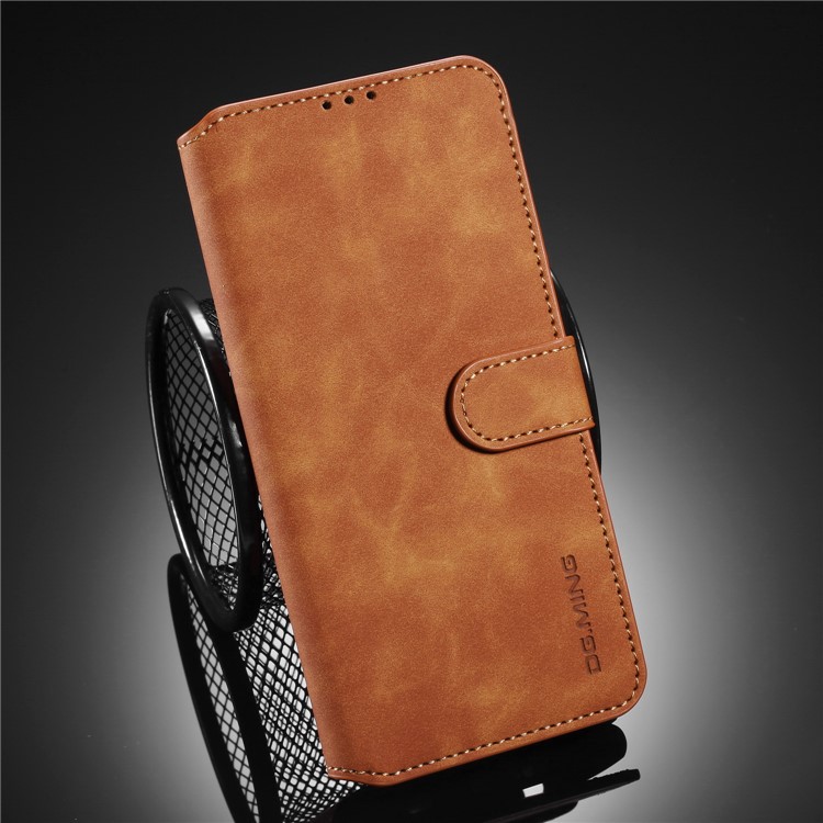 DG.MING Retro Style Wallet Leather Stand Case for Xiaomi Redmi Note 9S - Brown-13