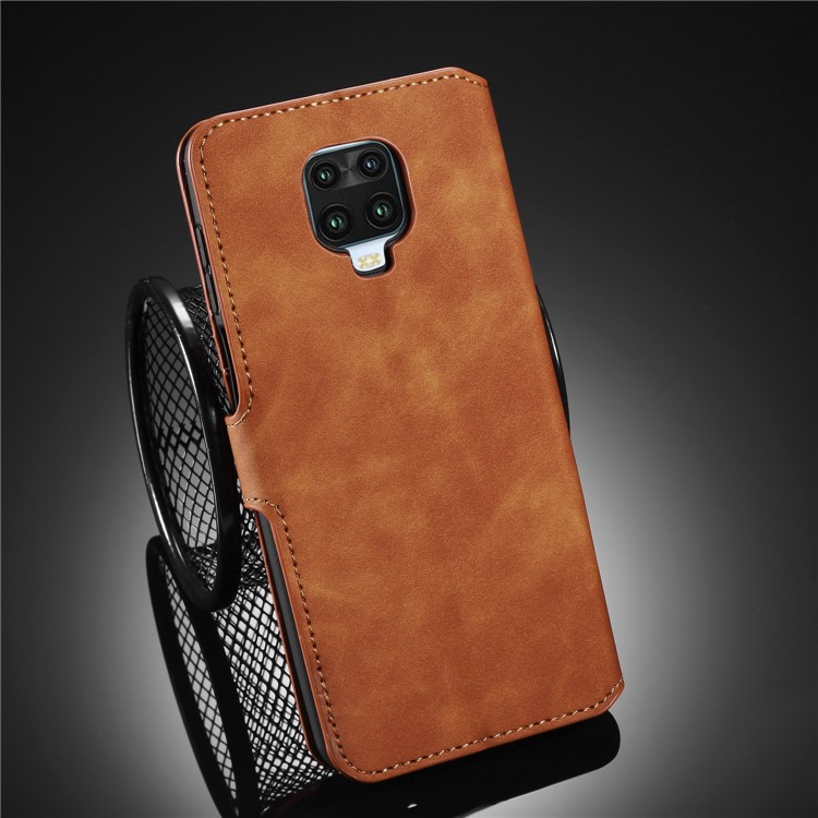 DG.MING Retro Style Wallet Leather Stand Case for Xiaomi Redmi Note 9S - Brown-14